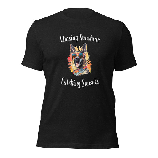 German Shepherd Chasing Sunshine Catching Sunsets T-shirt